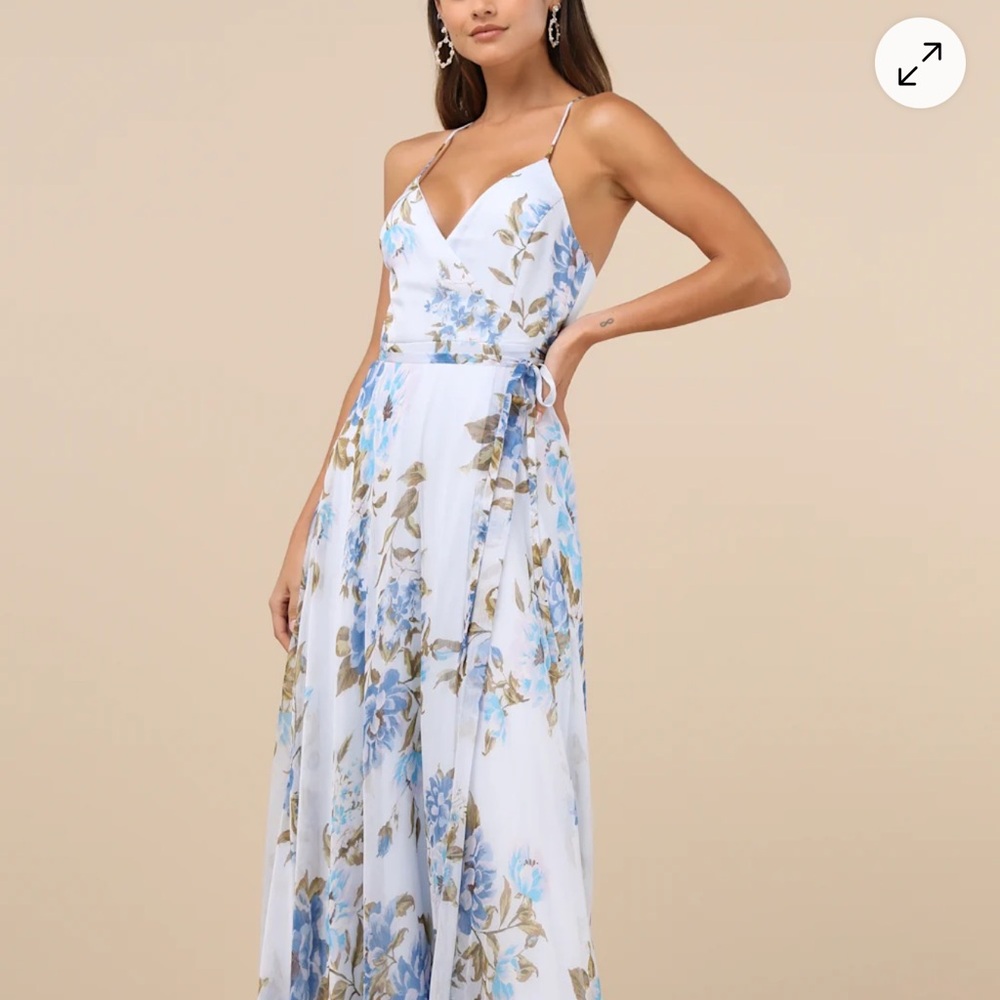 Lulu's White and Blue Floral Maxi Dress